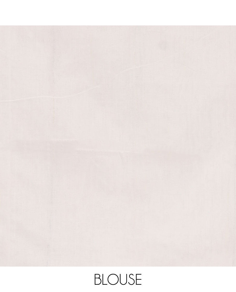 Borderless White vertical multi-color thread striped khadi jute linen saree, striped pallu & matching plain blouse
