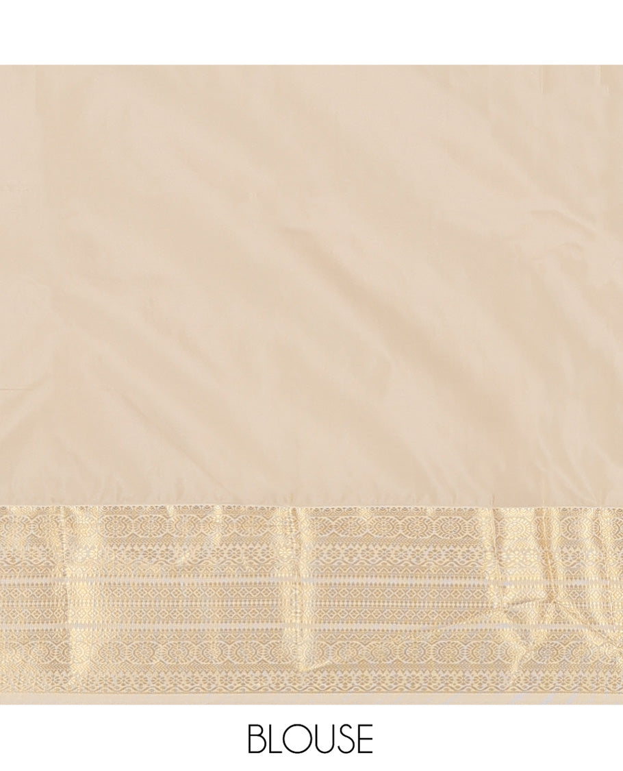 Purple Budget Silk Saree, Lightly Embellished with Zari Buttas on Its Body, Complemented by a Contrast Traditional Zari Design Border, Sparsely Woven Pallu, and Paired with a Contrast Blouse