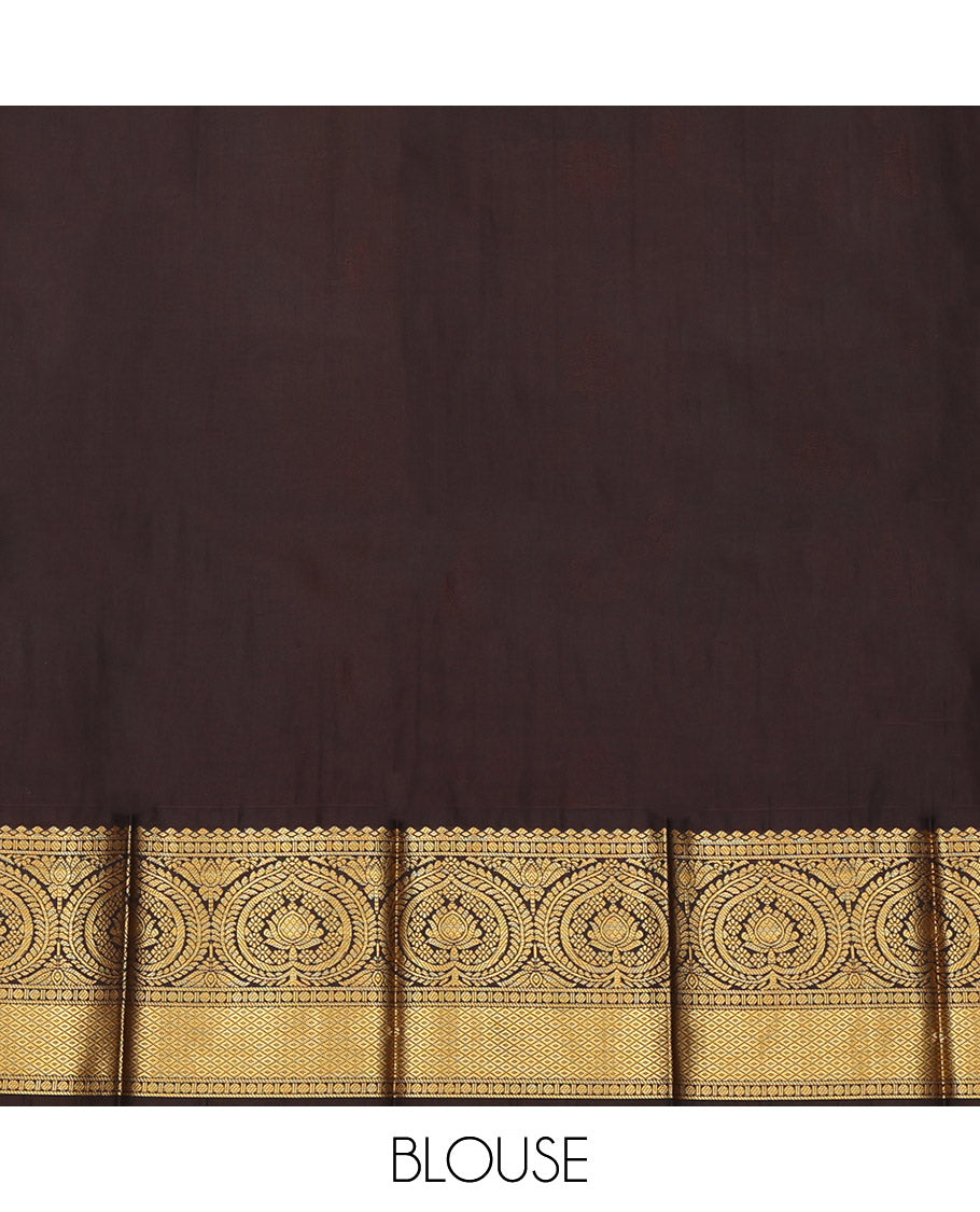 Brown Budget Silk Saree, Mesmerized with Zari Buttas, a Contrast Traditional Zari Border, a Grand Pallu and a Contrast Blouse