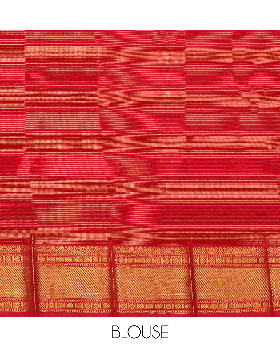 Green Budget Silk Saree, Sparsely Woven with Zari Buttas and Stripes, a Contrast Traditional Zari Border, Grand Pallu, and a Contrast Blouse