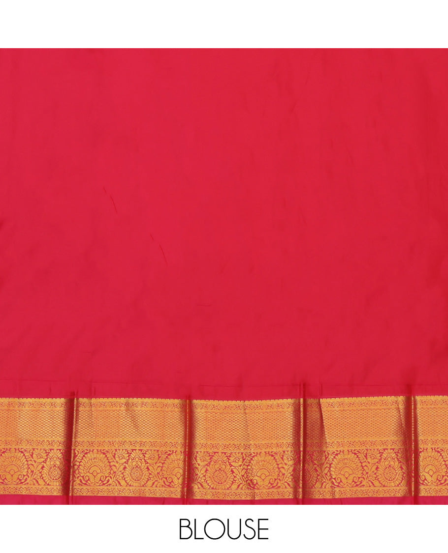 Yellow Budget Silk Saree, Graced with Zari Buttas and Stripes, a Contrast Traditional Zari Border, Grand Jaal Pallu, and a Contrast Blouse