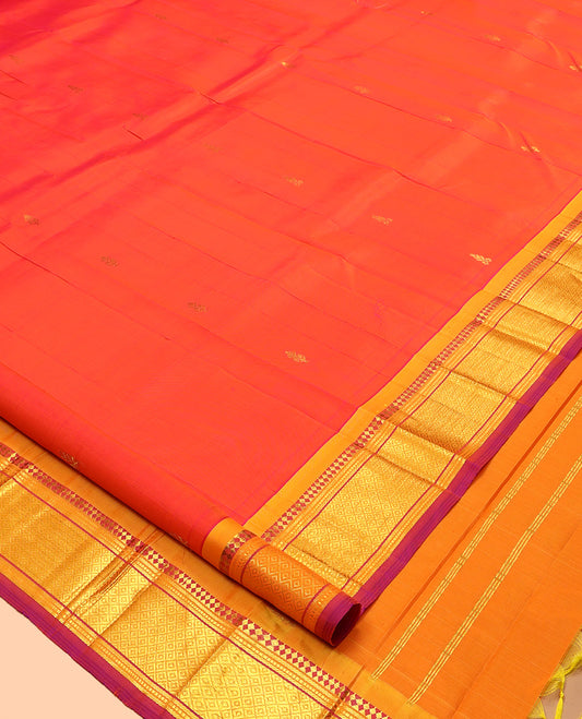 Orange Contrast Zari Butta Kanchipuram Silk Saree