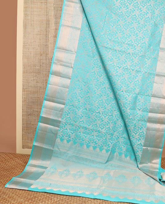 Light blue floral jaal design kancheepuram silk saree with self floral design border & jaal design pallu