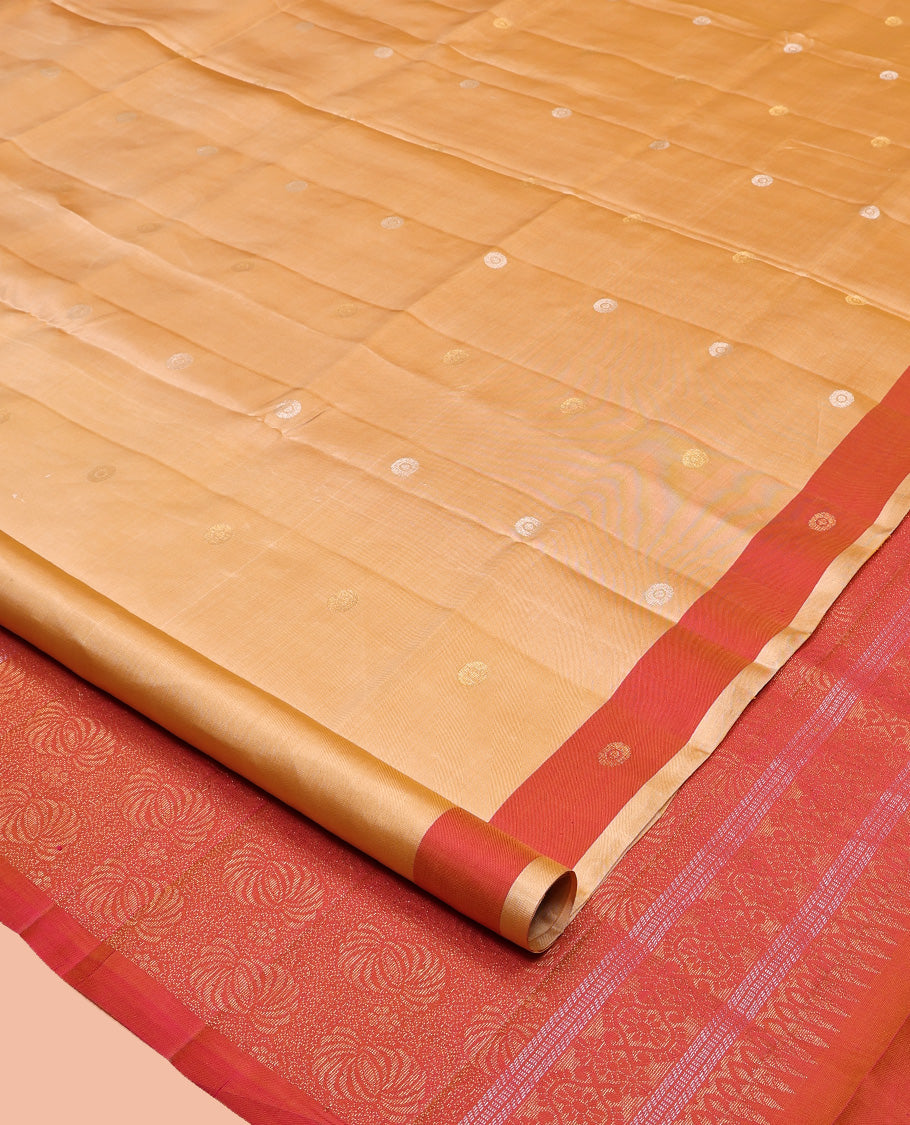 Orange Mayuri Lite Silk Mix Saree, Woven with Buttas All Over Its Body, Complemented by a Contrast Border, Pallu of Intricate Designs, and Paired with a Contrast Blouse