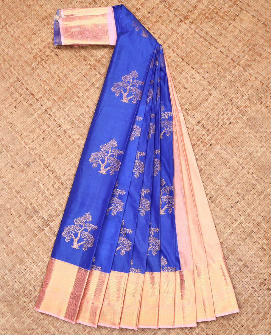 Royal Blue Budget Silk Saree, Accentuated with Tree Zari Buttas, Complemented by a Contrast Traditional Border, Grand Pallu, and a Contrast Blouse