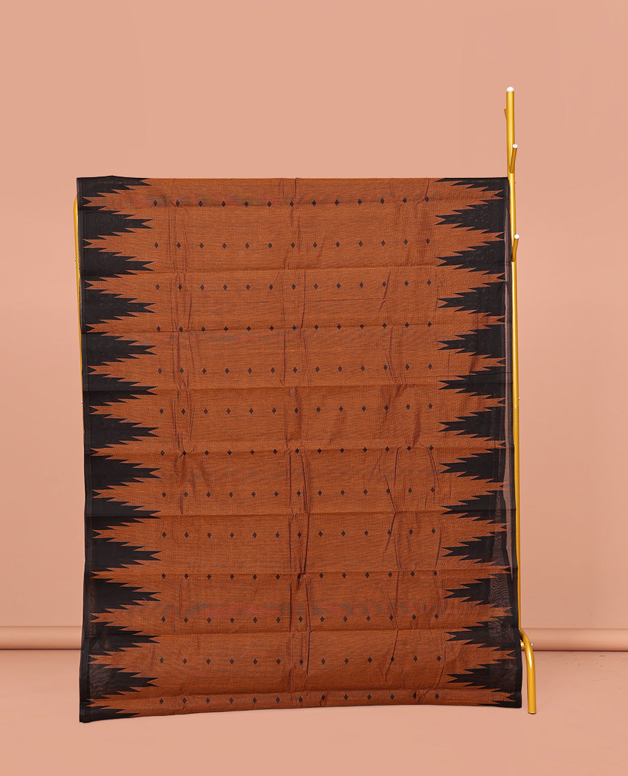 Mustard Kanchi Cotton Saree, Elevated with Buttas on Its Body, Complemented by a Contrast Temple Border, a Pallu of Intricate Designs, and Paired with a Contrast  Blouse