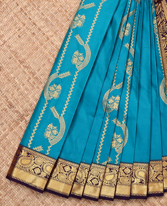 Blue Budget Silk Saree, Finely Crafted with Zari Designs, a Contrast Traditional Zari Border, Grand Pallu, and a Contrast Blouse