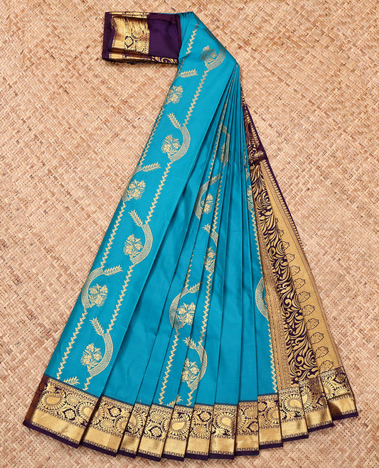 Blue Budget Silk Saree, Finely Crafted with Zari Designs, a Contrast Traditional Zari Border, Grand Pallu, and a Contrast Blouse