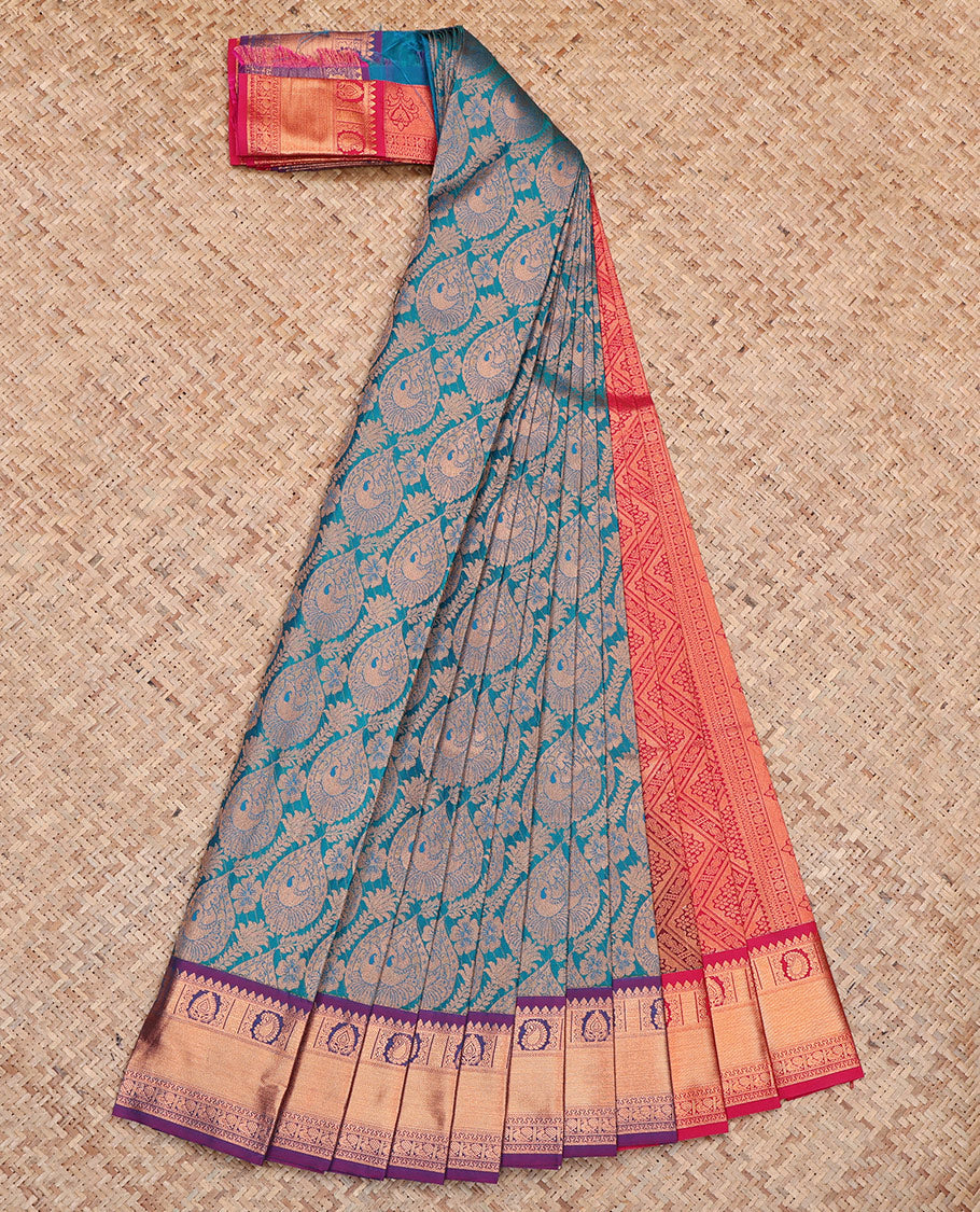 Blue Budget Silk Saree, Finely Crafted with Jacquard, Complemented by Contrast Traditional Zari Border, Grand Pallu, and a Contrast Blouse
