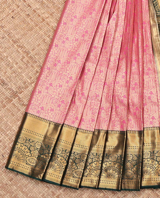 Pink Budget Silk Saree, Enthralled with Jacquard Design, Complemented by Contrast Traditional Zari Border, Intricate Pallu, and Contrast Blouse