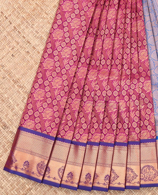 Purple Budget Silk Saree, Enriched with Jacquard Design, Complemented by a Contrast Traditional Zari Border, Grand Pallu, and a Contrast Blouse