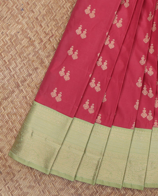 Red Budget Silk Saree, Woven with Zari Buttas, a Contrast Traditional Zari Border, Grand Pallu, and a Contrast Blouse