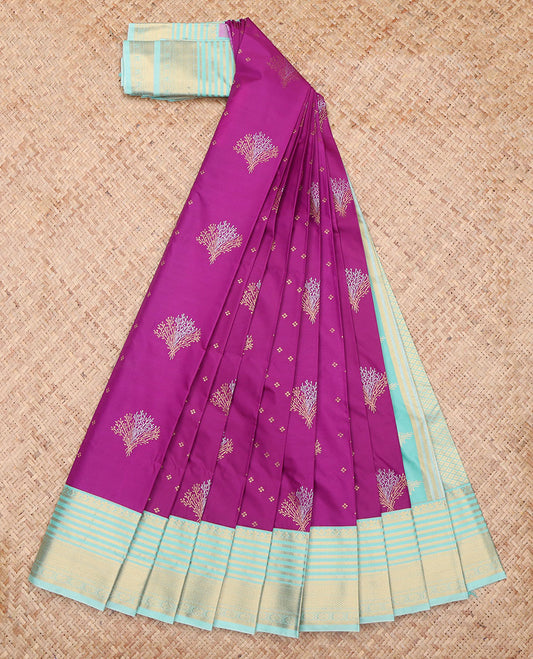 Purple Contrast Zari Butta Budget Silk Saree