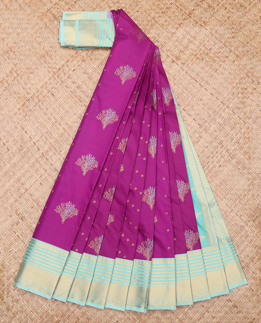 Purple Contrast Zari Butta Budget Silk Saree