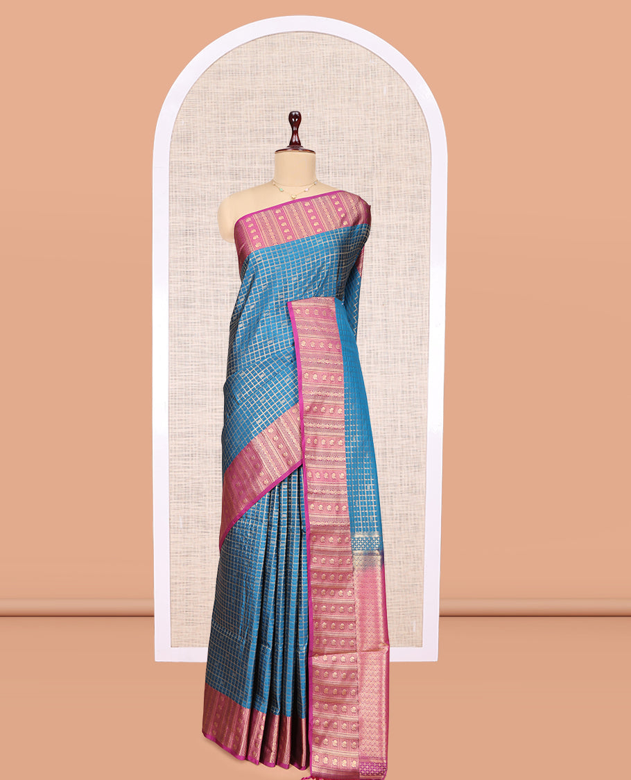 Blue Budget Zari Checks Silk Saree