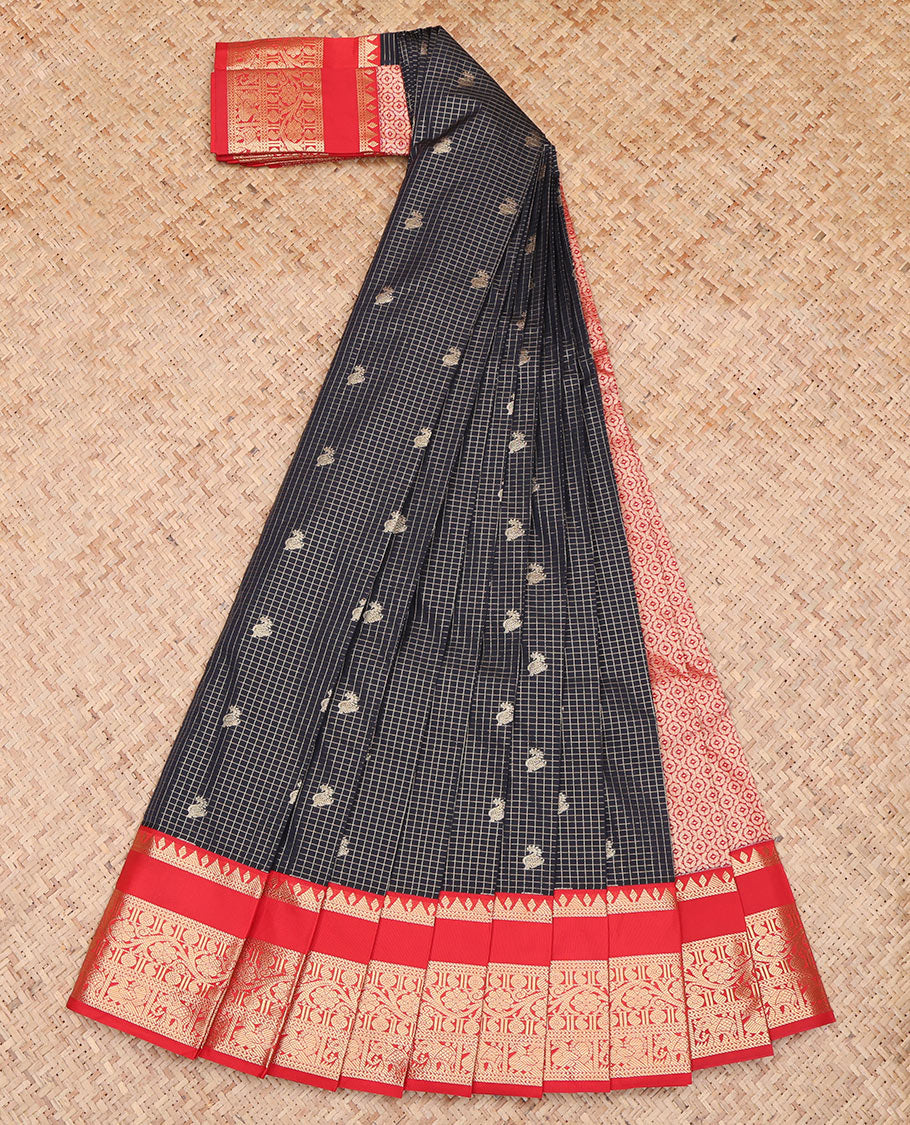 Black Rettai Pattu Traditional Zari Butta Budget Silk Saree