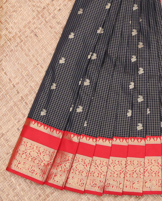 Black Rettai Pattu Traditional Zari Butta Budget Silk Saree