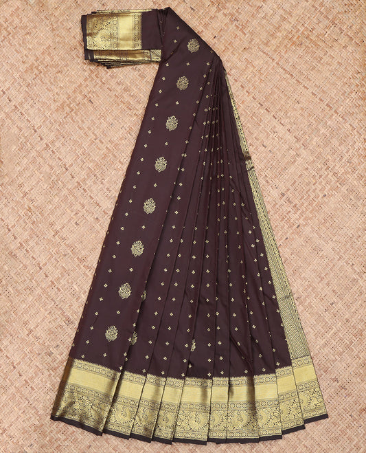 Brown Dotted Stripes Budget Silk Saree