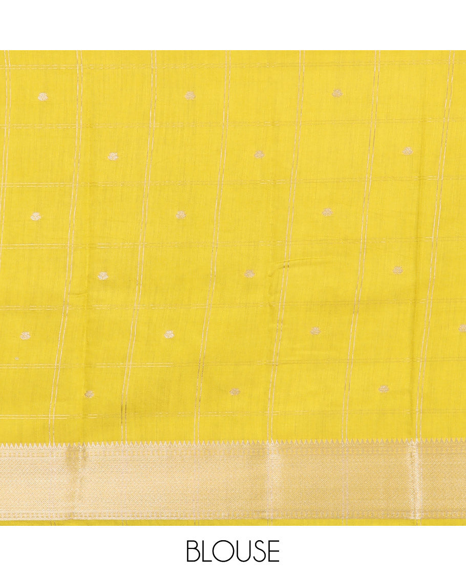 Black zari butta enclosed checked Assam silk saree, contrast temple traditional zari design border, and pallu of zari design