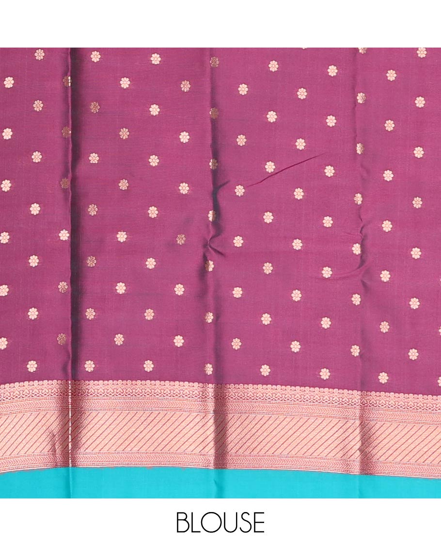 Blue butter silk saree with floral zari designs, contrast traditional zari design & jaal pallu