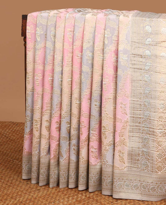 Multi-color rankat jacquard semi-banaras crepe saree, traditional design border & pallu of intricate designs