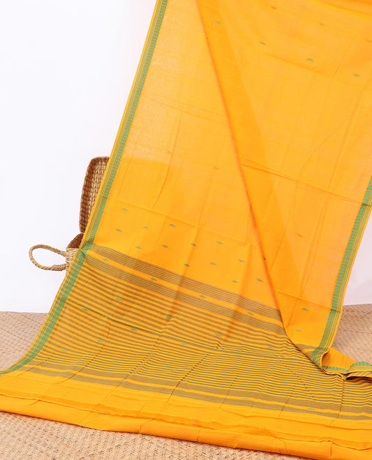 Yellow buttas Andhra cotton saree, unique design border & striped pallu 