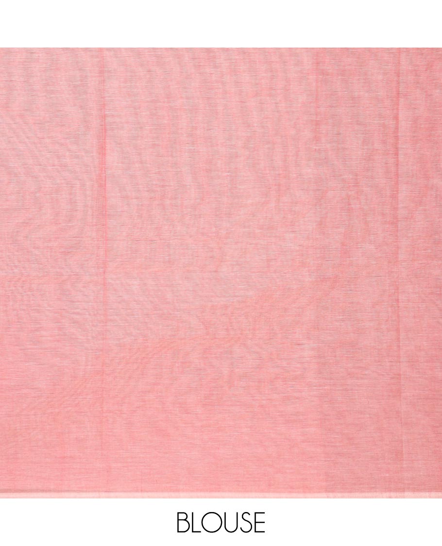 Borderless pink geometric motifs Coimbatore cotton saree, self-pallu of geometric designs