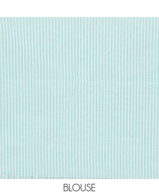 Half-white & blue striped jute cotton saree, zari border & striped pallu
