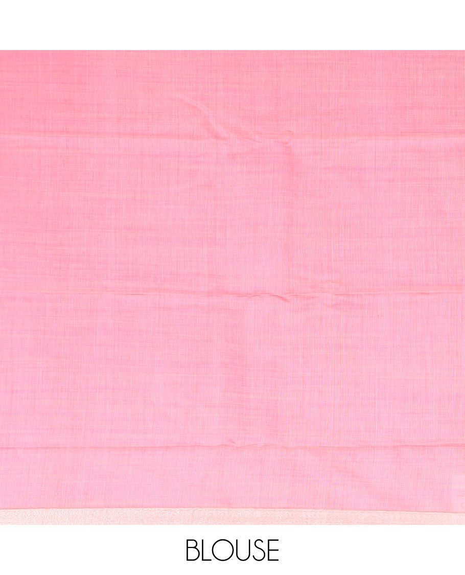 Blue floral vine printed chirala cotton saree, bavanji border, and contrast floral vine print pallu