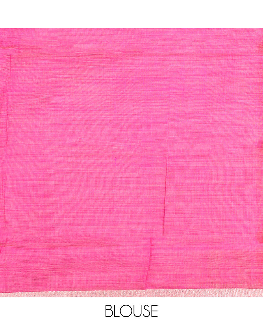 Pastel pink floral vine and Pichwai cow printed chirala cotton saree, plain border, and contrast floral printed pallu
