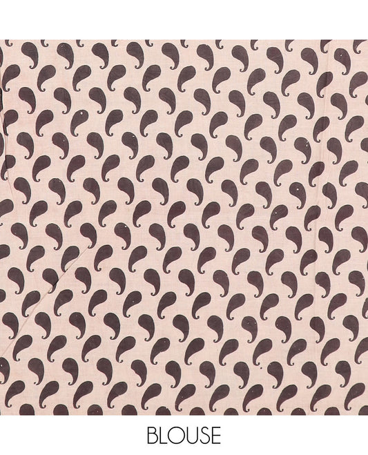 Red floral vine machine-printed Kalamkari cotton saree, contrast floral border, and pallu of floral and peacock