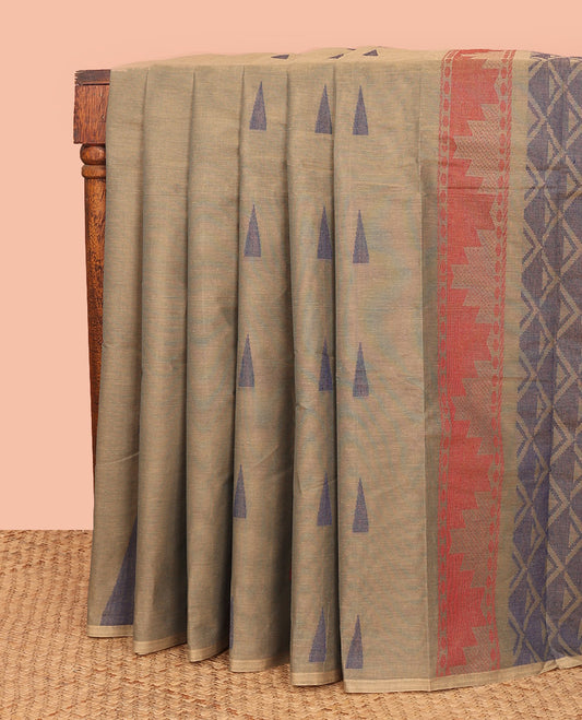 Borderless Brown Kanchi Cotton Saree, Subtly Sparkled by Temple Designs, Self-Pallu of Jaal Designs, and Paired with a Matching Blouse