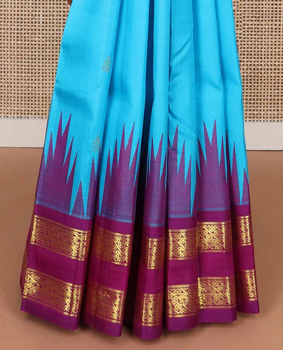 Light blue buttas kancheepuram silk saree with contrast rettai pettu zari design border & bhavanji pallu