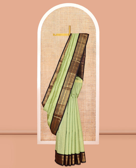 Green Zari Checked Kuppadam Silk Saree, a Contrast Traditional Zari Border, Grand Pallu, a Contrast Blouse