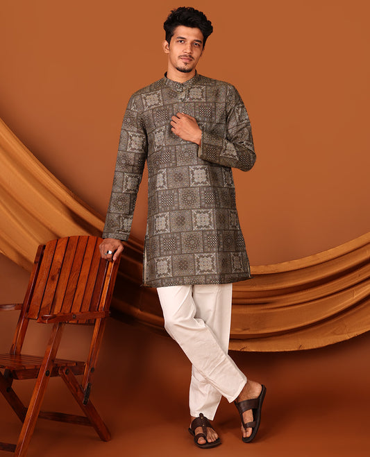 Brown Intricately Designed Full-Sleeved Men's Kurta