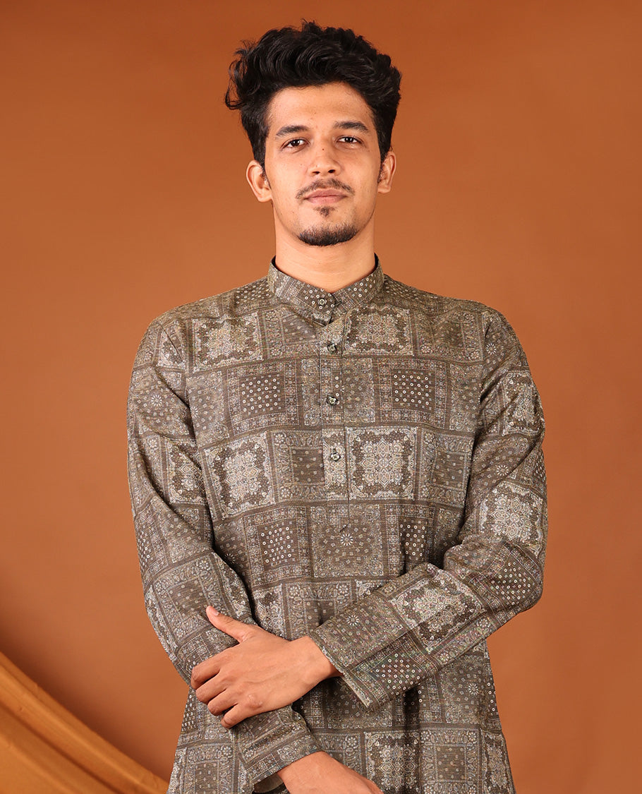 Brown Intricately Designed Full-Sleeved Men's Kurta