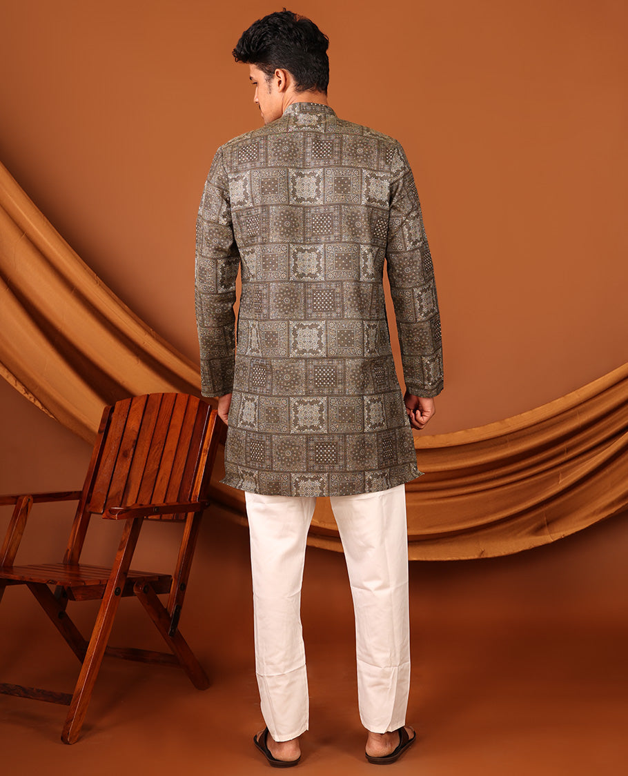 Brown Intricately Designed Full-Sleeved Men's Kurta