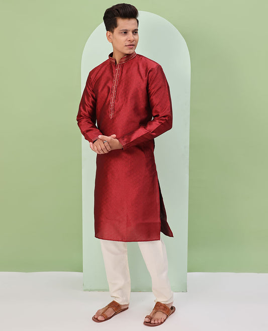 Red Arygle design embossed full-sleeved readymade kurta