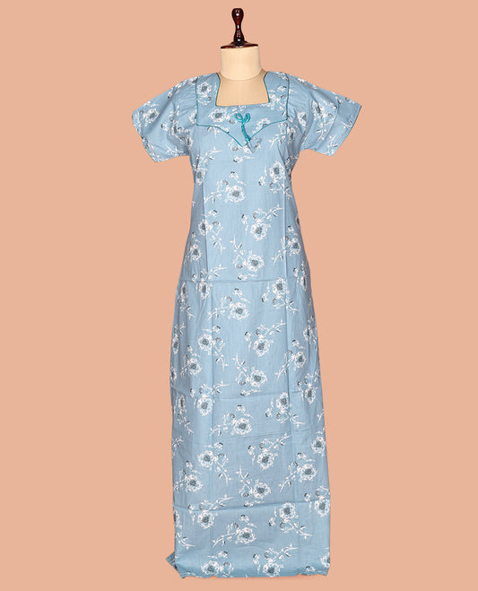 Sky Blue Cotton-Blended Nighty