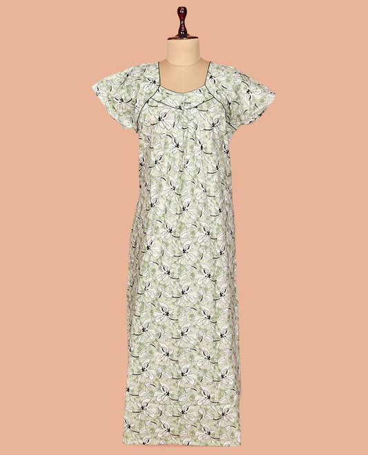 Pale Green Cotton-Blended Nighty