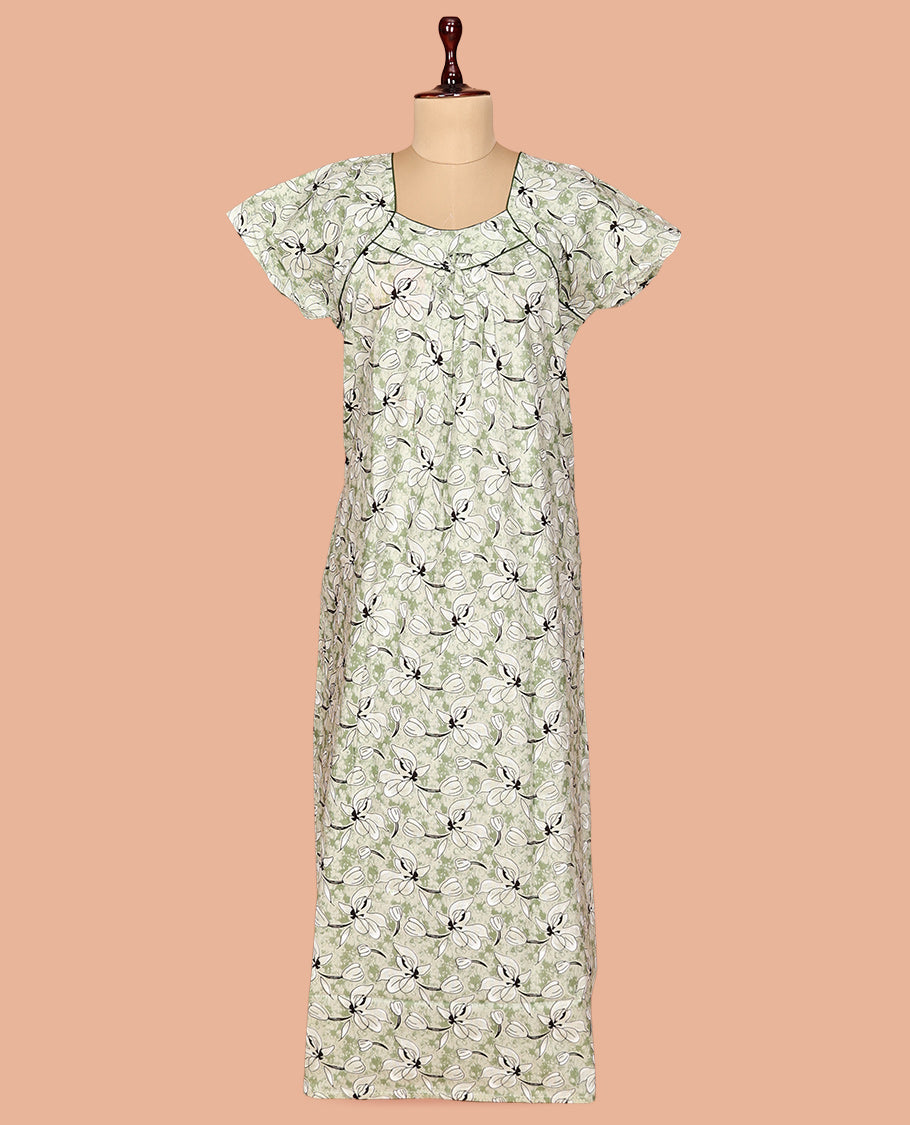Pale Green Cotton-Blended Nighty