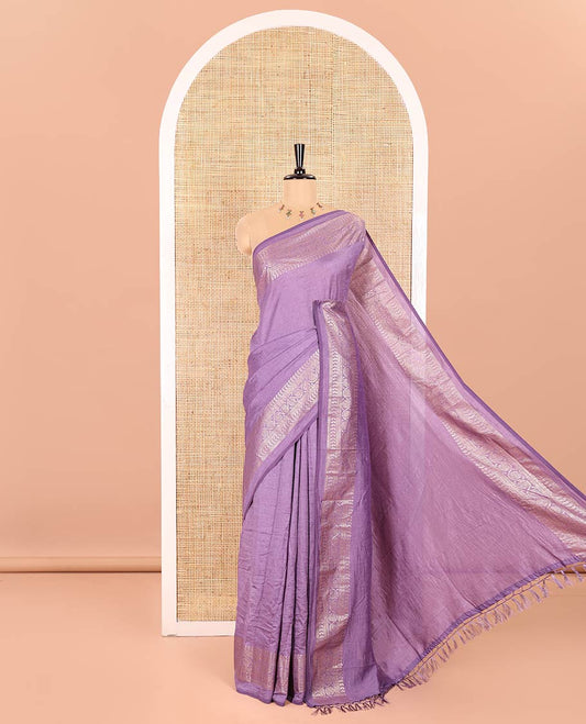 Lavender Plain Vichitra Silk Saree Subtly Sparked with Self-Border Featuring Traditional Designs, Plain Pallu, and Comes Without Blouse