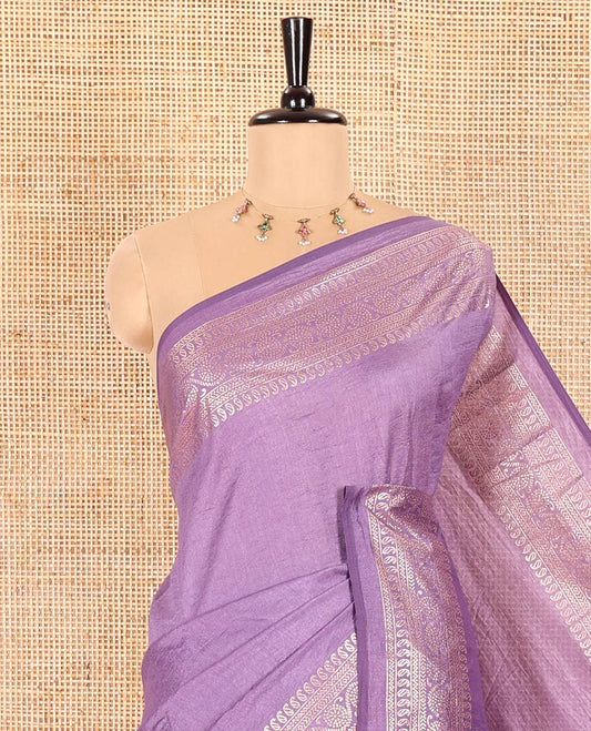 Lavender Plain Vichitra Silk Saree Subtly Sparked with Self-Border Featuring Traditional Designs, Plain Pallu, and Comes Without Blouse