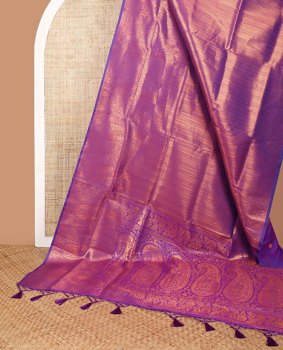 Purple brocade design mulberry silk saree with self mango design, jacquard border & rich weaving pallu along with plain blouse