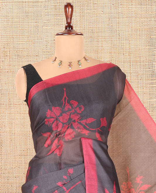 Black Semi-Tussar Saree