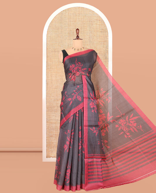 Black Semi-Tussar Saree