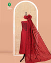 Maroon Vichitra Silk Material Chudidar Set Featuring Sequins-Thread-Embroidered Top, a Santoon Bottom, and Matching Scallop-Embroidery Dupatta