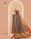 Brown Mercerised Cotton Material Churidar Set, Subtly Made with Plain and Traditional Ara Maadam Bordered Top, Comes with a Plain Mercerised Cotton Bottom, and Is Paired with a Mercerised Cotton Ara Maadam Woven Dupatta