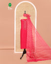 Pink Vichitra Silk Material Churidar Set, Mesmerized with Swarovski Stone Work and Neck Work Top, Comes with a Plain Santoon Bottom, and Is Paired with Nc Moss Organza Floral Jaal Design Dupatta