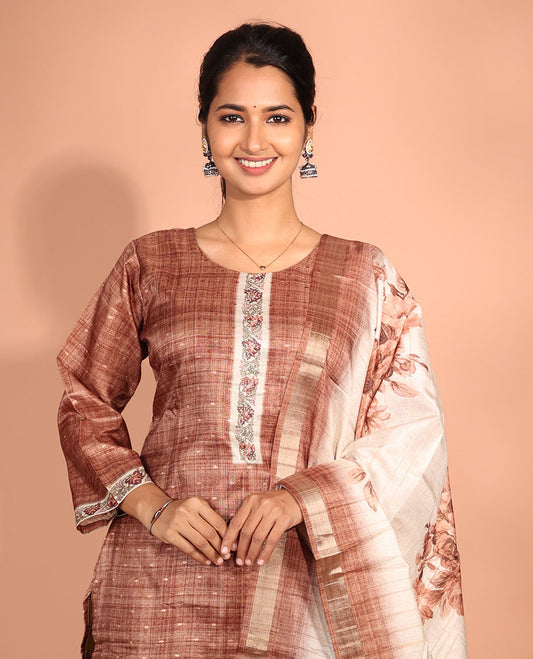 Brown Chanderi Silk Readymade Suit